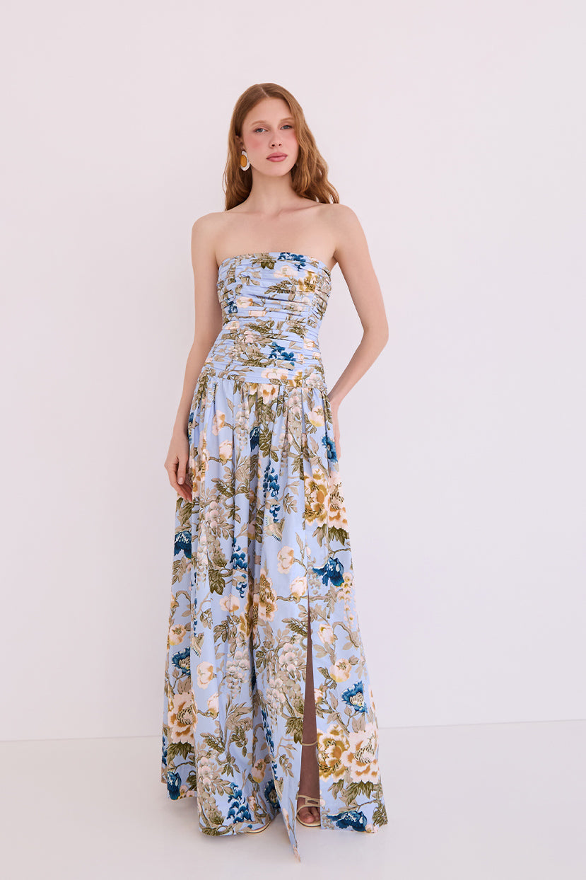 DRESSES/JUMPSUITS Montreal Gown in Flora Meadow Light Blue Cara Cara