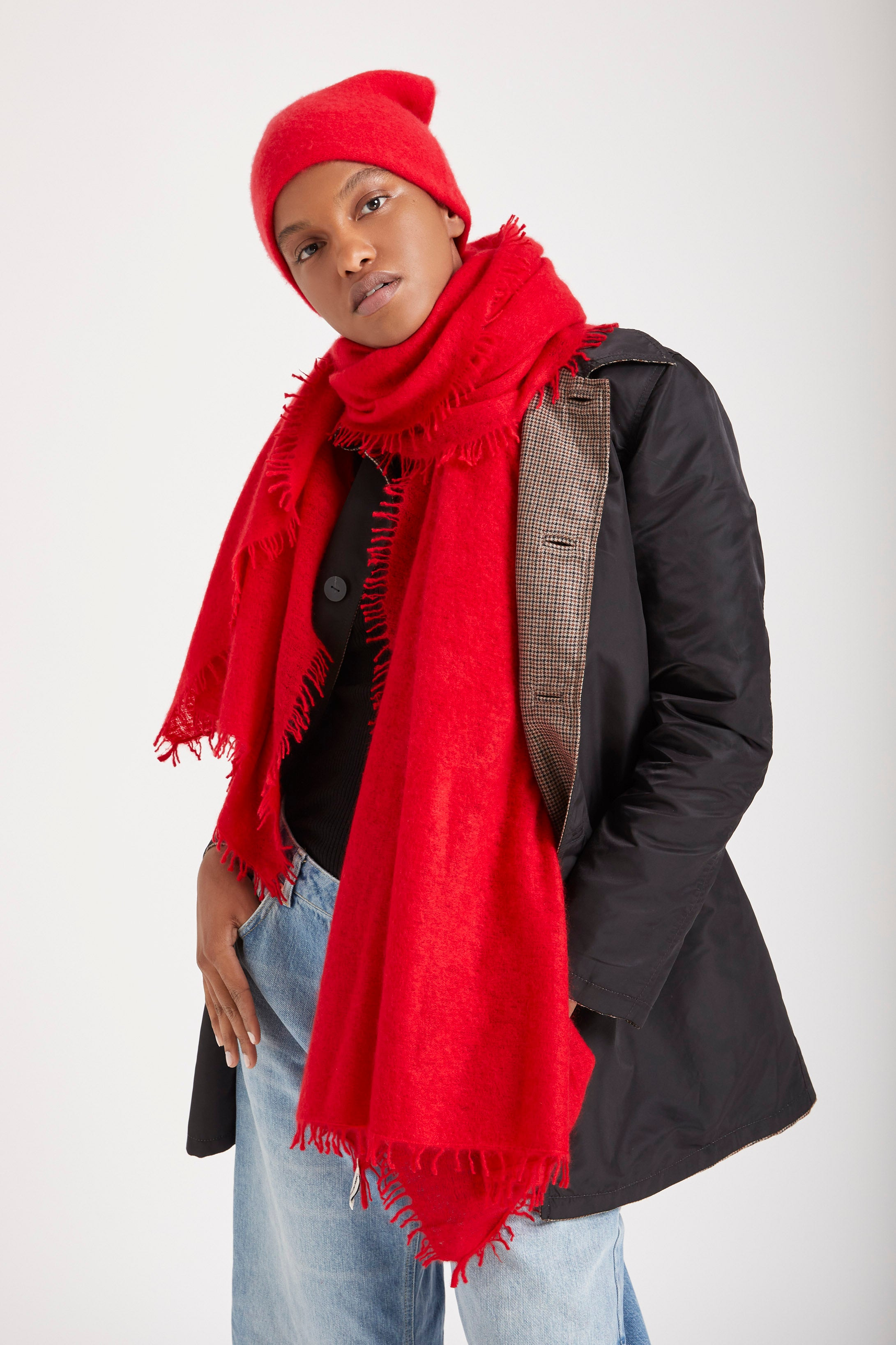 ACCESSORIES Felted Cashmere Lux Stole in Red Organic by John Patrick