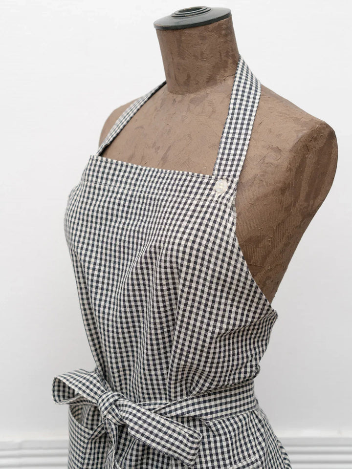 HOME ACCESSORIES LONG APRON WITH POCKET IN NOIR/ECRU Tensira