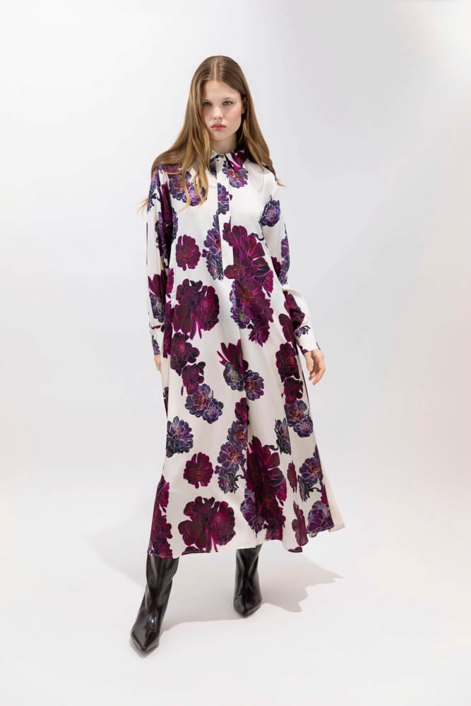 DRESSES/JUMPSUITS Floral Shirt Dress in Ivory Psophia