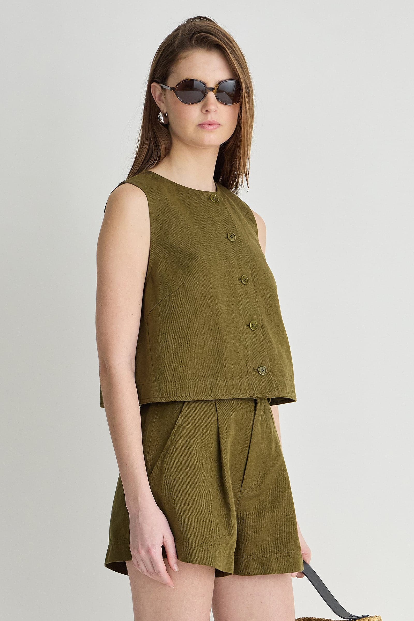 TEES/TANKS Godet Tank in Dark Olive Apiece Apart