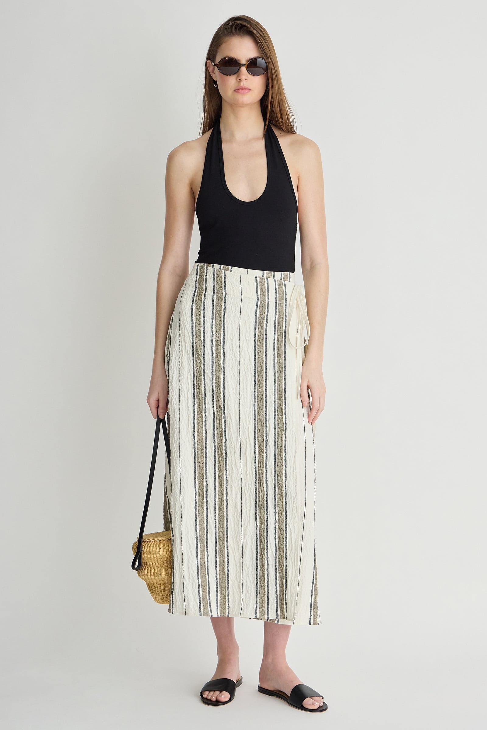 SKIRTS Stripe Marsala Wrap Skirt in Affogato Stripe Apiece Apart