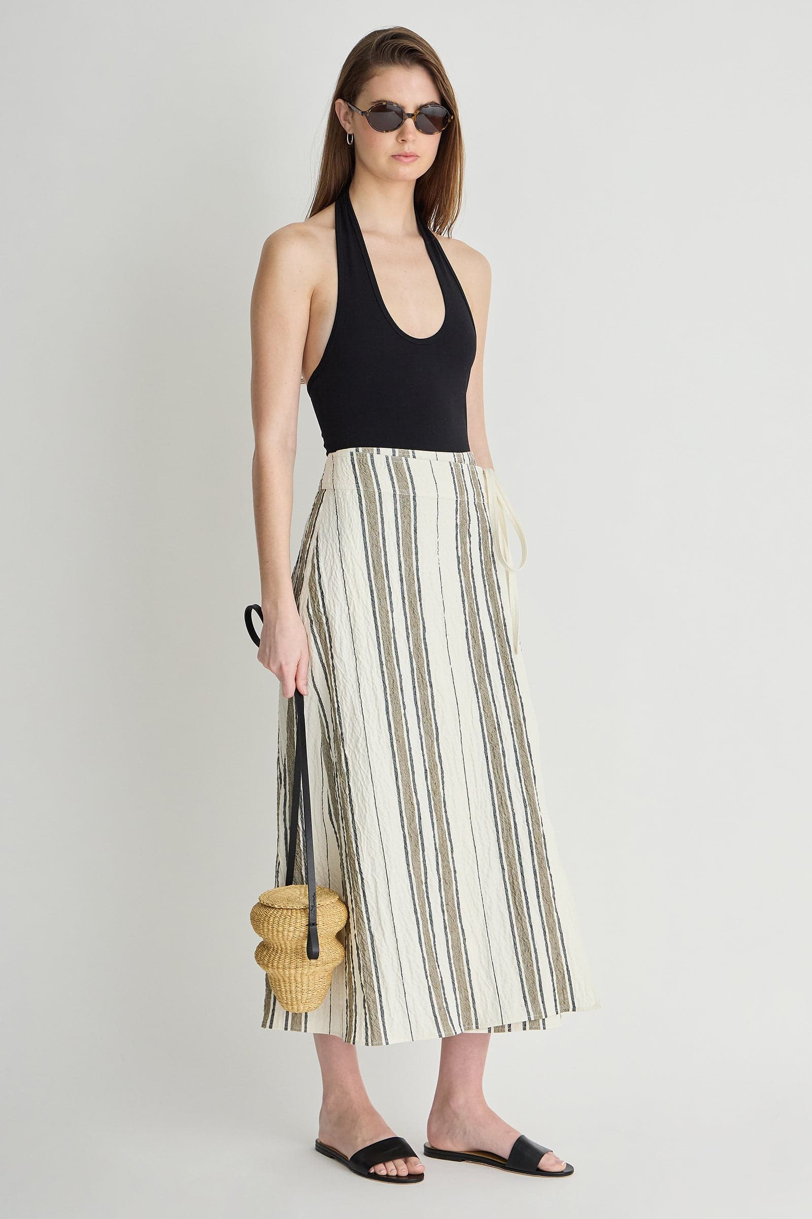 SKIRTS Stripe Marsala Wrap Skirt in Affogato Stripe Apiece Apart