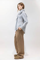 BLOUSES/SHIRTS/TOPS Bow Button Down in Oatmeal Stripe Psophia