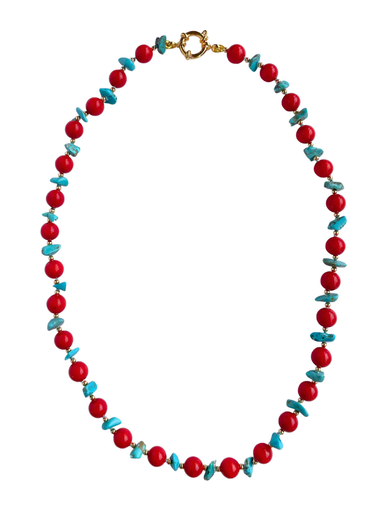 FASHION JEWELRY Alternating Coral and Turquoise Beaded Necklace Teressa Shepherd