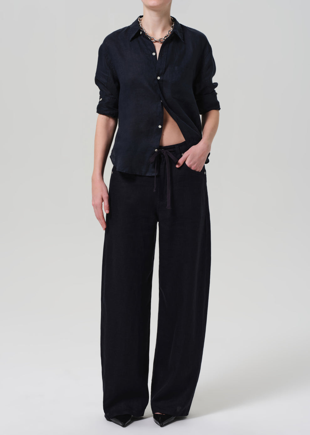 PANTS/SHORTS Linen Brynn Drawstring Trouser in True Navy Citizens of Humanity