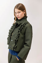 COATS/JACKET Cotton Ruffle Farm Jacket in Khaki Psophia