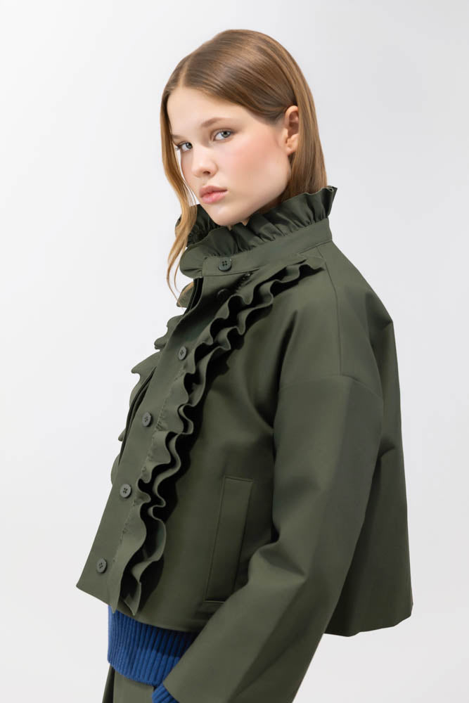 COATS/JACKET Cotton Ruffle Farm Jacket in Khaki Psophia
