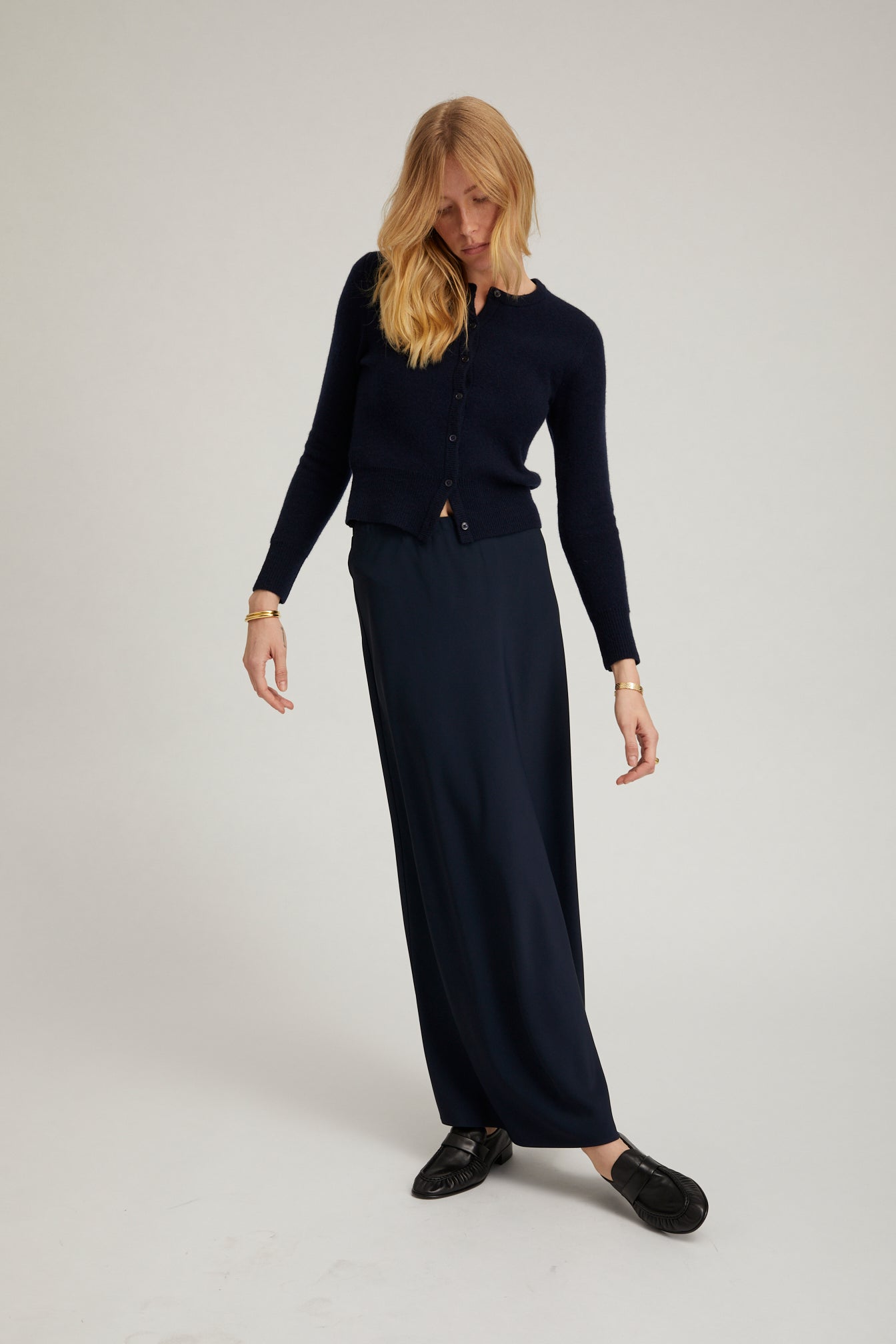 Bias Maxi Skirt in Navy – Serafina