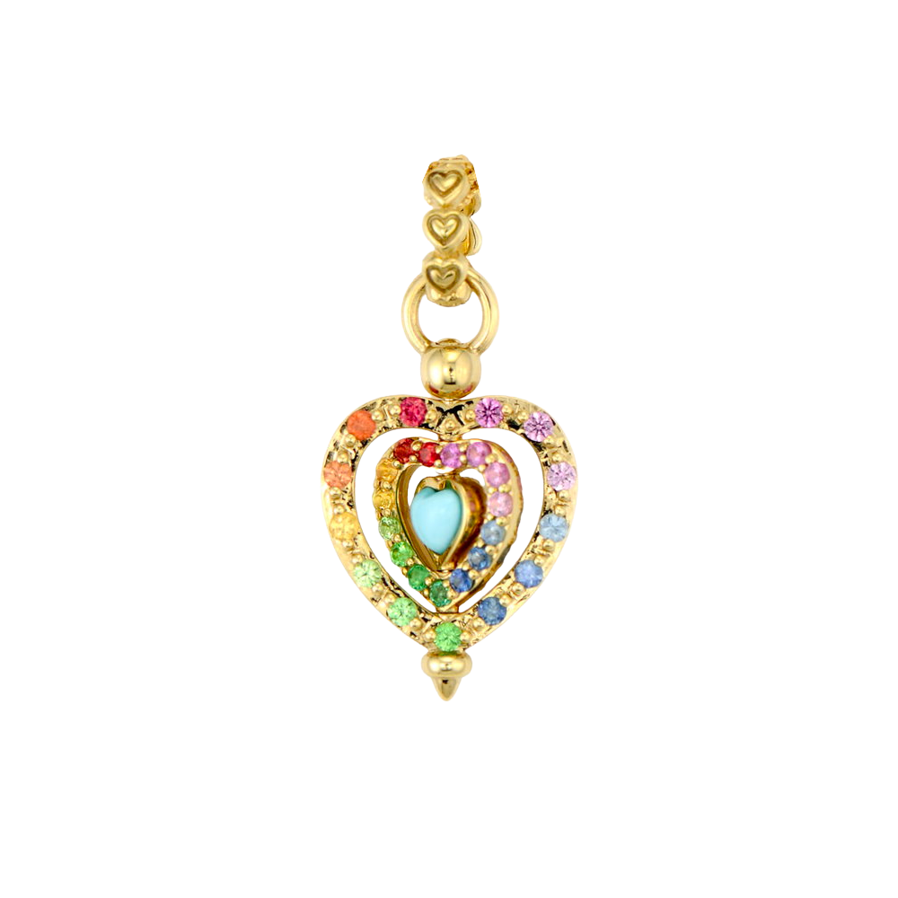 JEWELRY MEDIUM SPINNING DIAMOND, SAPPHIRE, & TURQUOISE HEART PENDANT Three Stories Jewelry