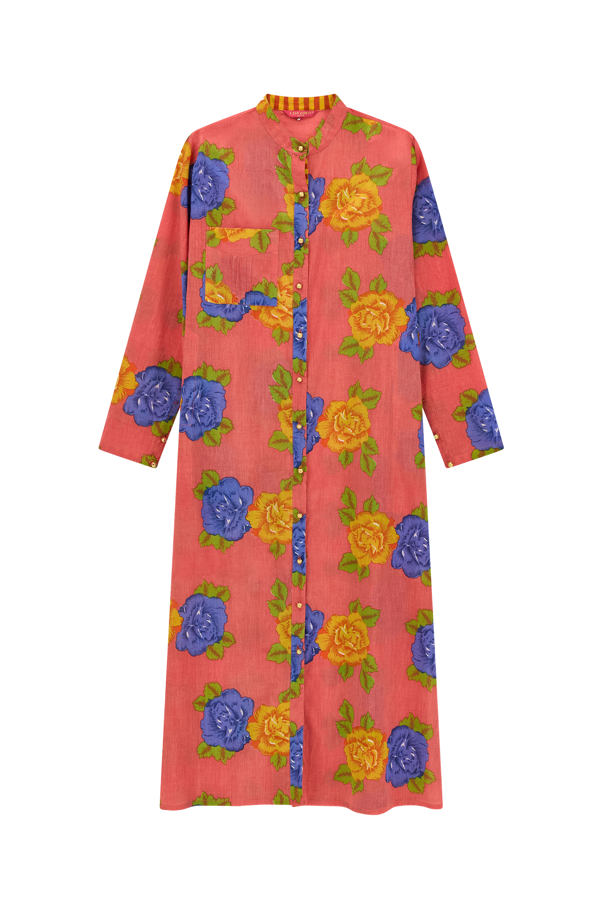 DRESSES/JUMPSUITS Long Kurta in Big Flower Old Pink Lisa Corti