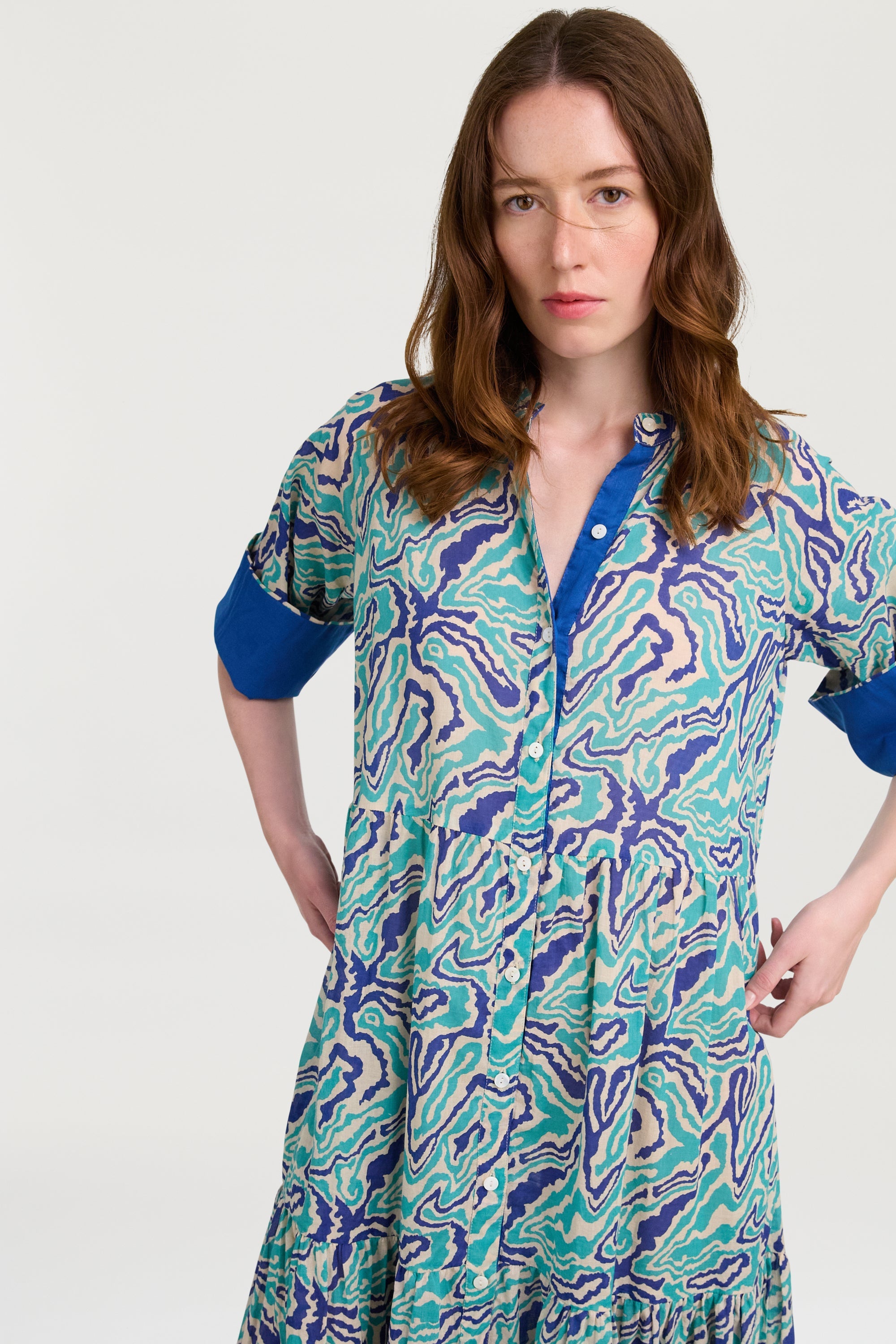 DRESSES/JUMPSUITS Rambagh Dress in Dragon Cloud Aqua Lisa Corti