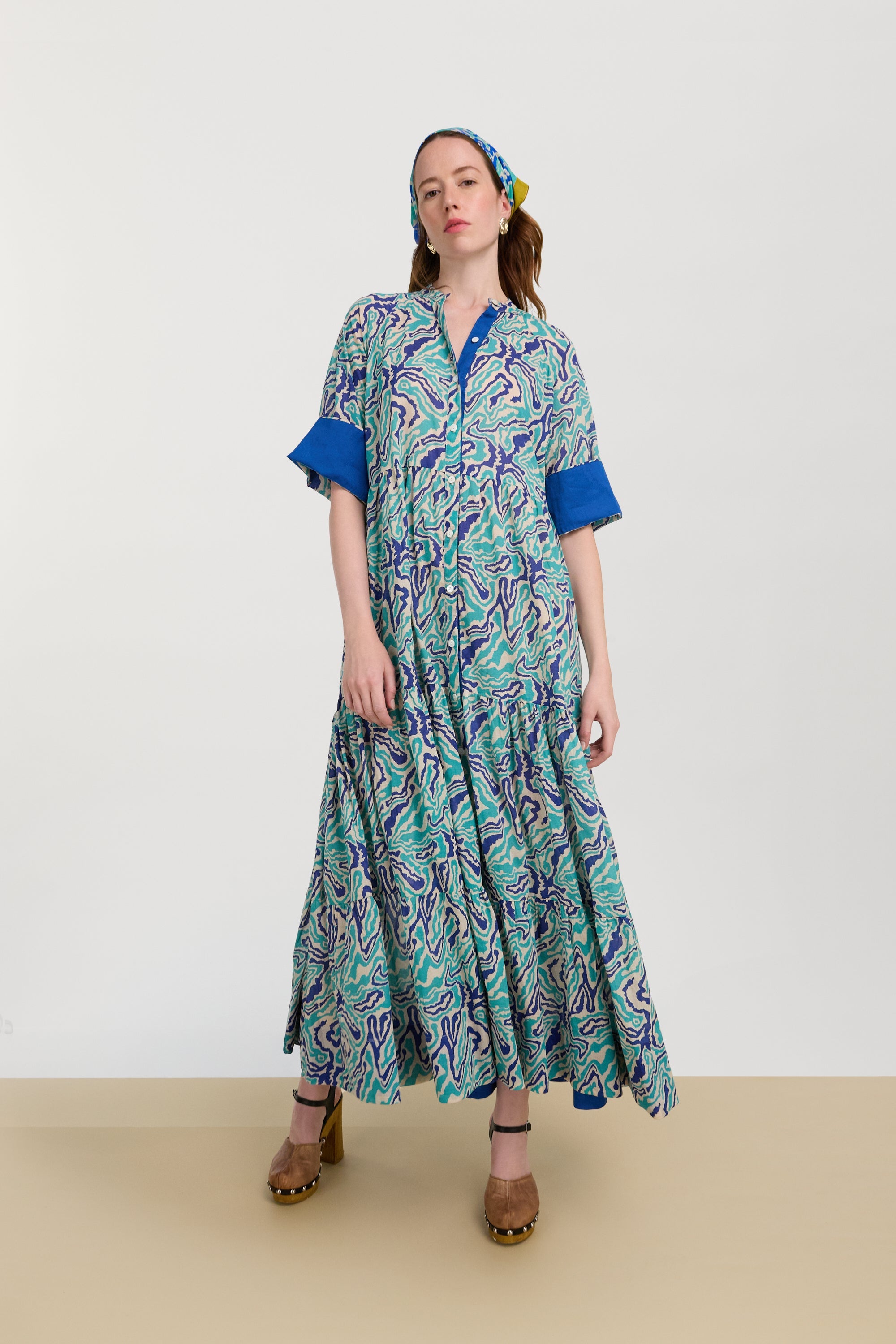 DRESSES/JUMPSUITS Rambagh Dress in Dragon Cloud Aqua Lisa Corti