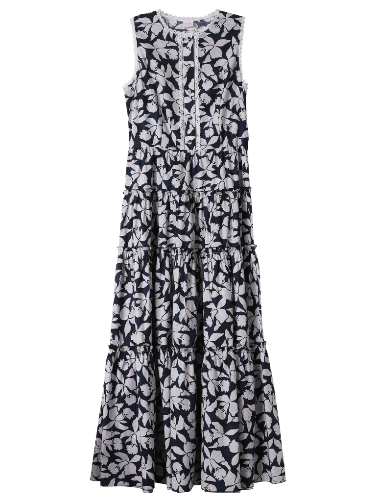 Dresses Loretta Caponi Gianna Tiered Dress in White Lilies Loretta Caponi