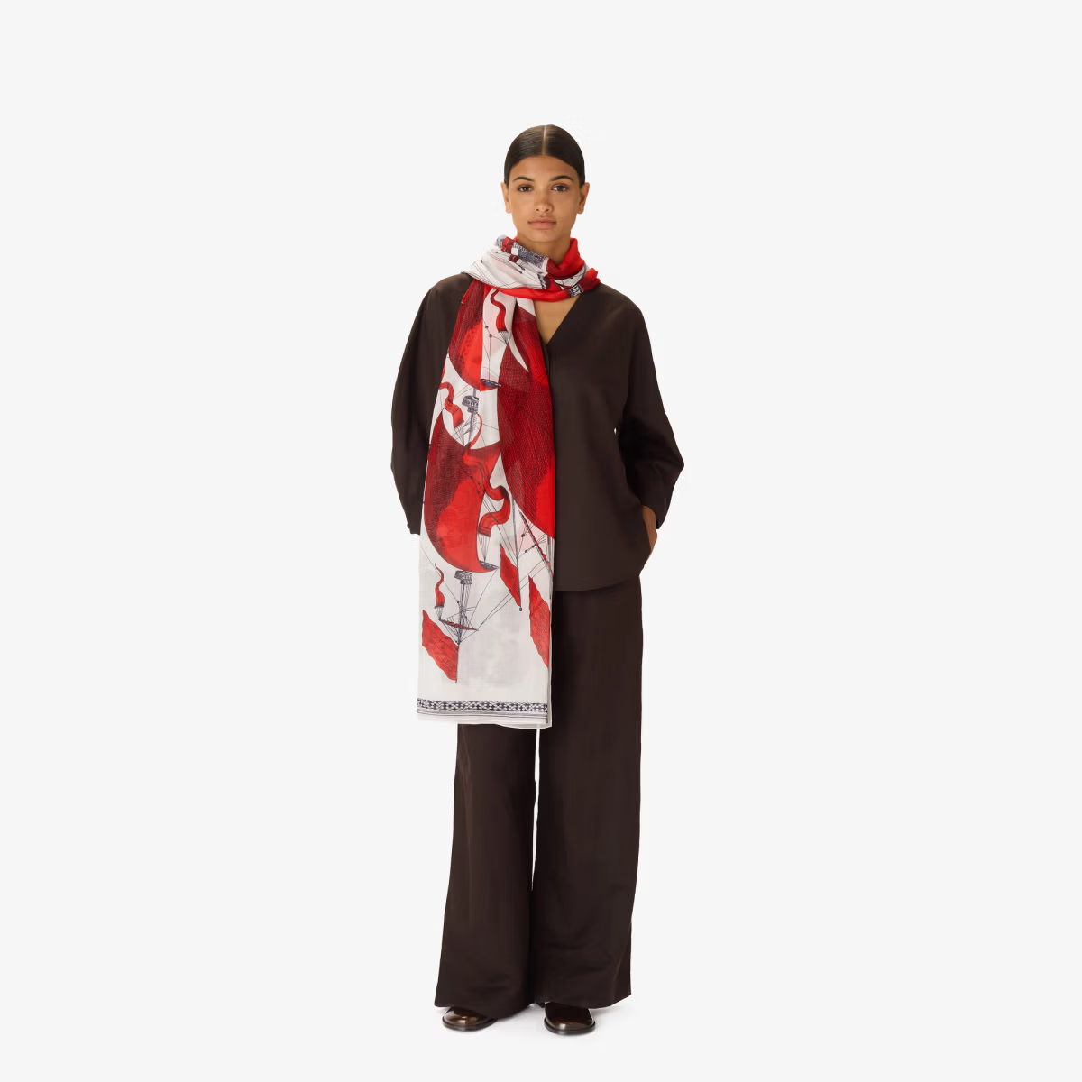 ACCESSORIES Des Rives Et Des Rives Scarf in Red Inoui Editions