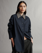 BLOUSES/SHIRTS/TOPS Big Joe with Crystal Collar in Midnight TWP