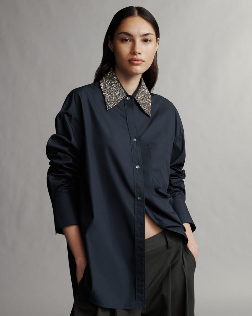 BLOUSES/SHIRTS/TOPS Big Joe with Crystal Collar in Midnight TWP
