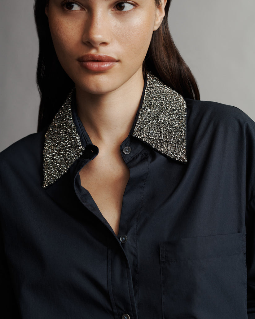 BLOUSES/SHIRTS/TOPS Big Joe with Crystal Collar in Midnight TWP