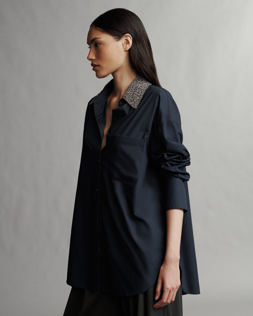 BLOUSES/SHIRTS/TOPS Big Joe with Crystal Collar in Midnight TWP