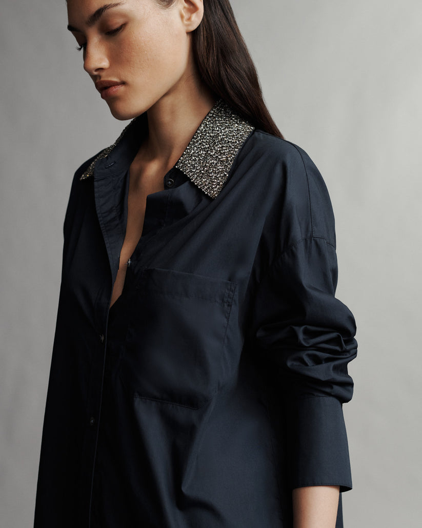 BLOUSES/SHIRTS/TOPS Big Joe with Crystal Collar in Midnight TWP
