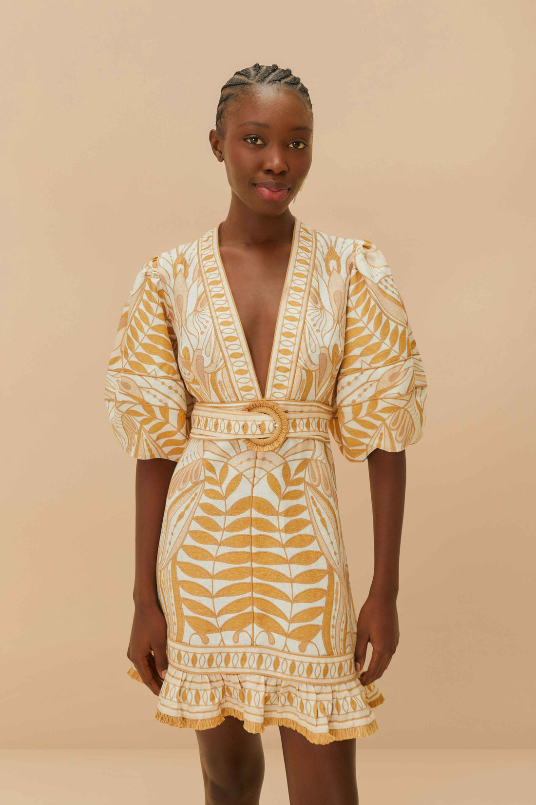 DRESSES/JUMPSUITS Lace Nature Mini Dress in Marigold Farm Rio