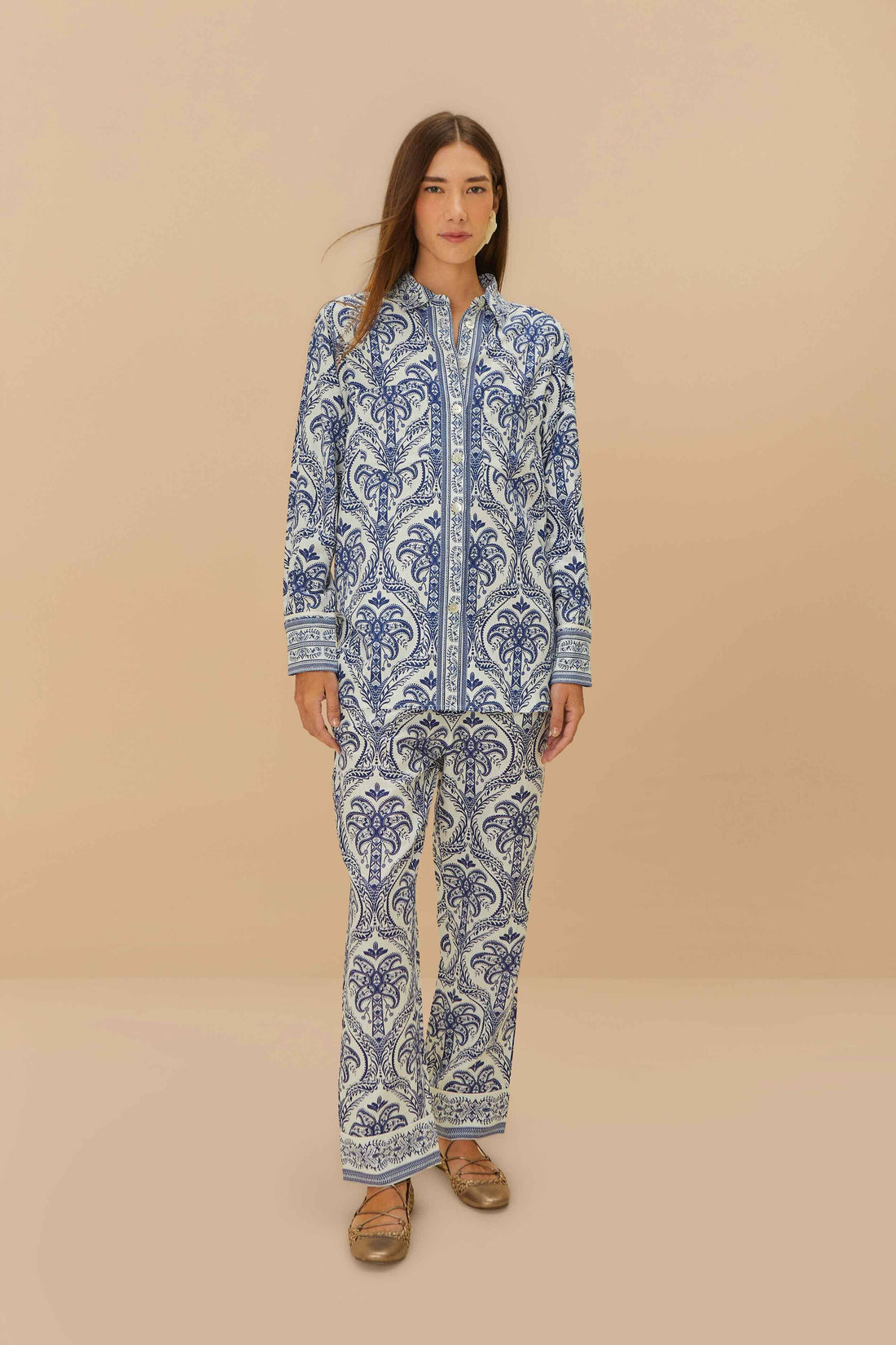 BLOUSES/SHIRTS/TOPS BLUE TROPICAL LINEN SHIRT Farm Rio