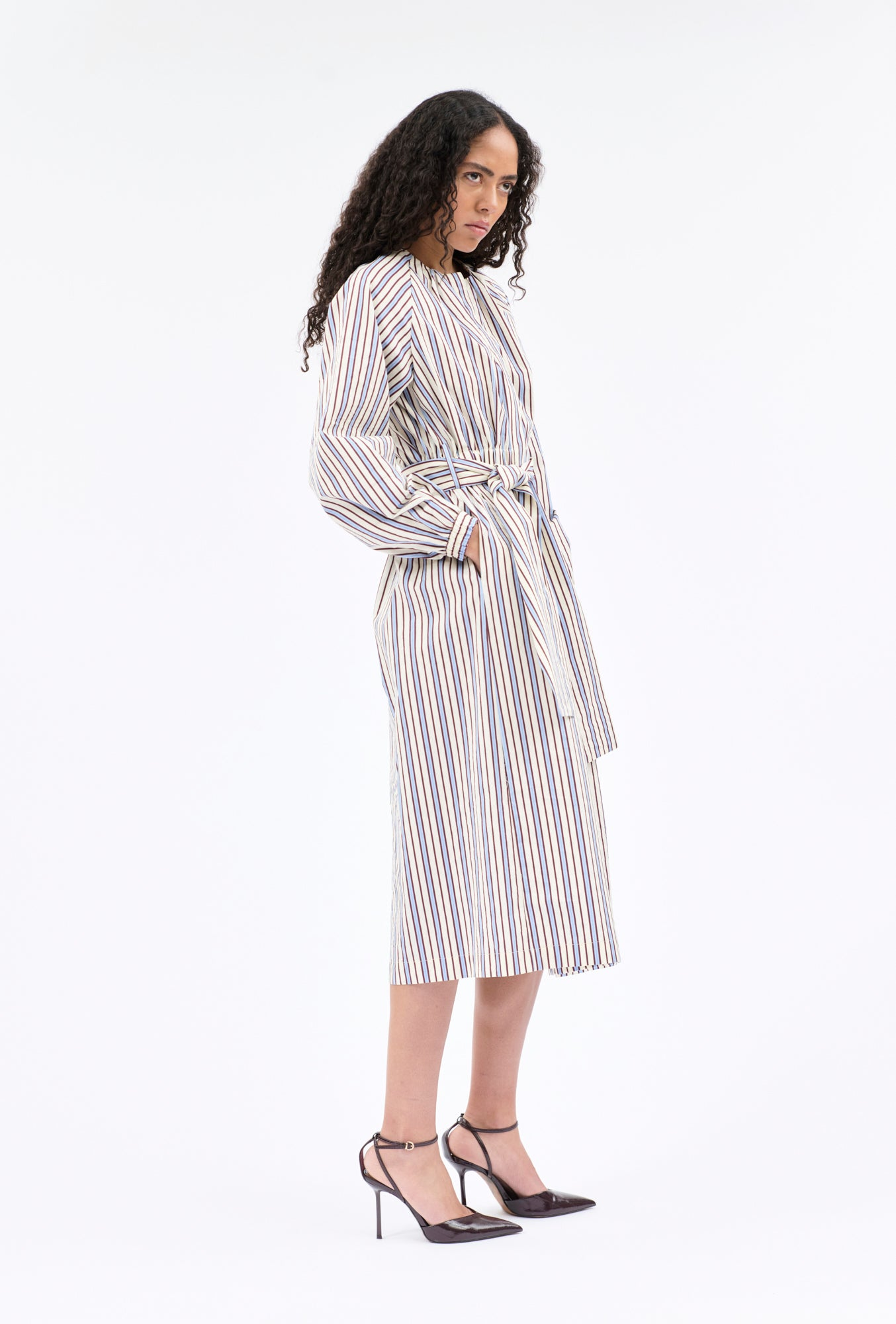 DRESSES/JUMPSUITS Fancy Stripe Belted Dress in Baltic Blue Odeeh