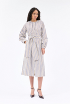 DRESSES/JUMPSUITS Fancy Stripe Belted Dress in Baltic Blue Odeeh