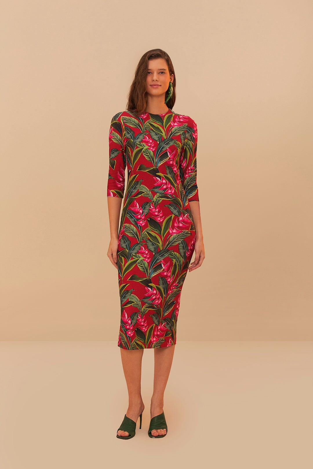 DRESSES/JUMPSUITS DREAM GARDEN RED JERSEY MIDI DRESS Farm Rio