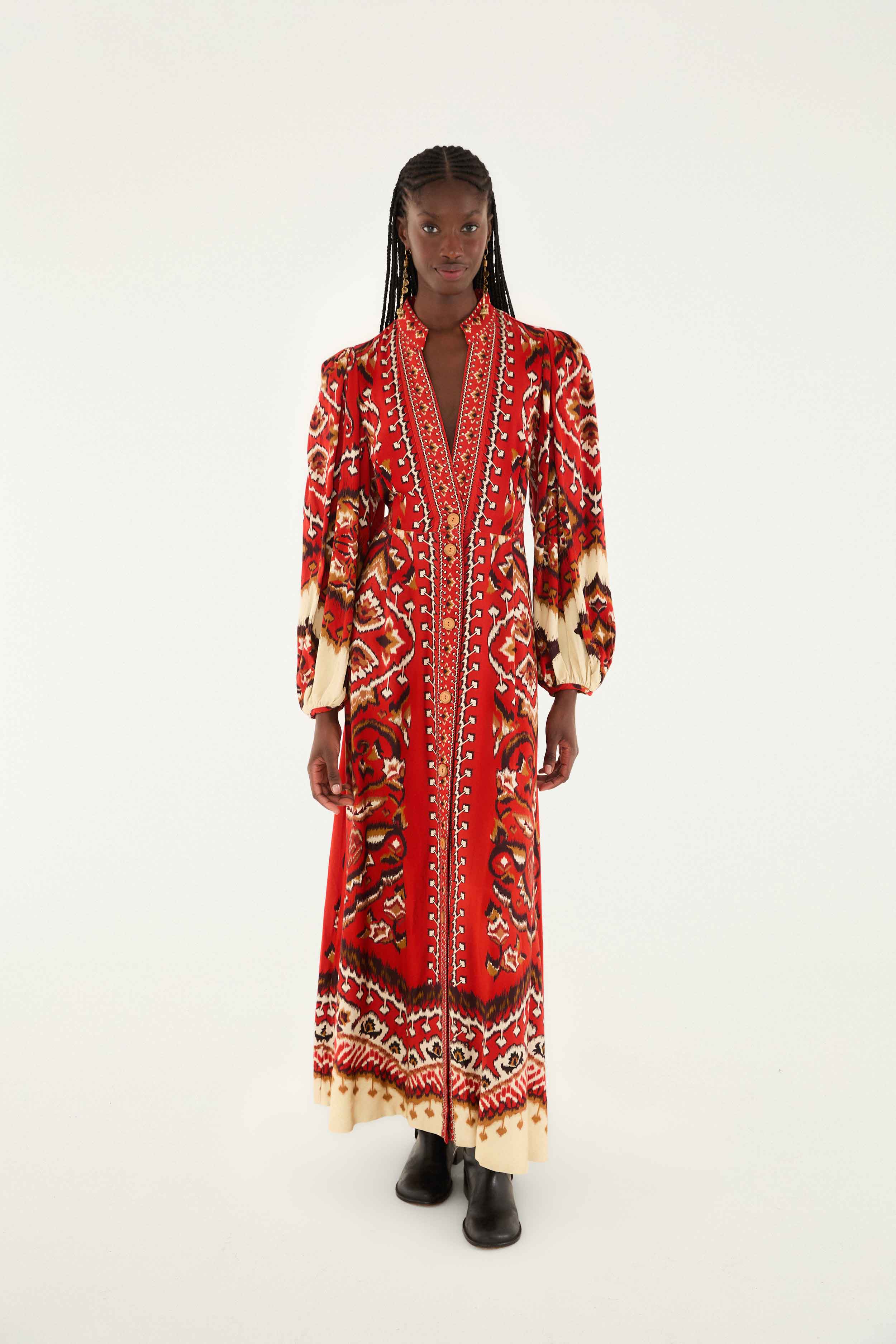 DRESSES/JUMPSUITS Ainika Pineapple Ikat Maxi Dress in Red Farm Rio