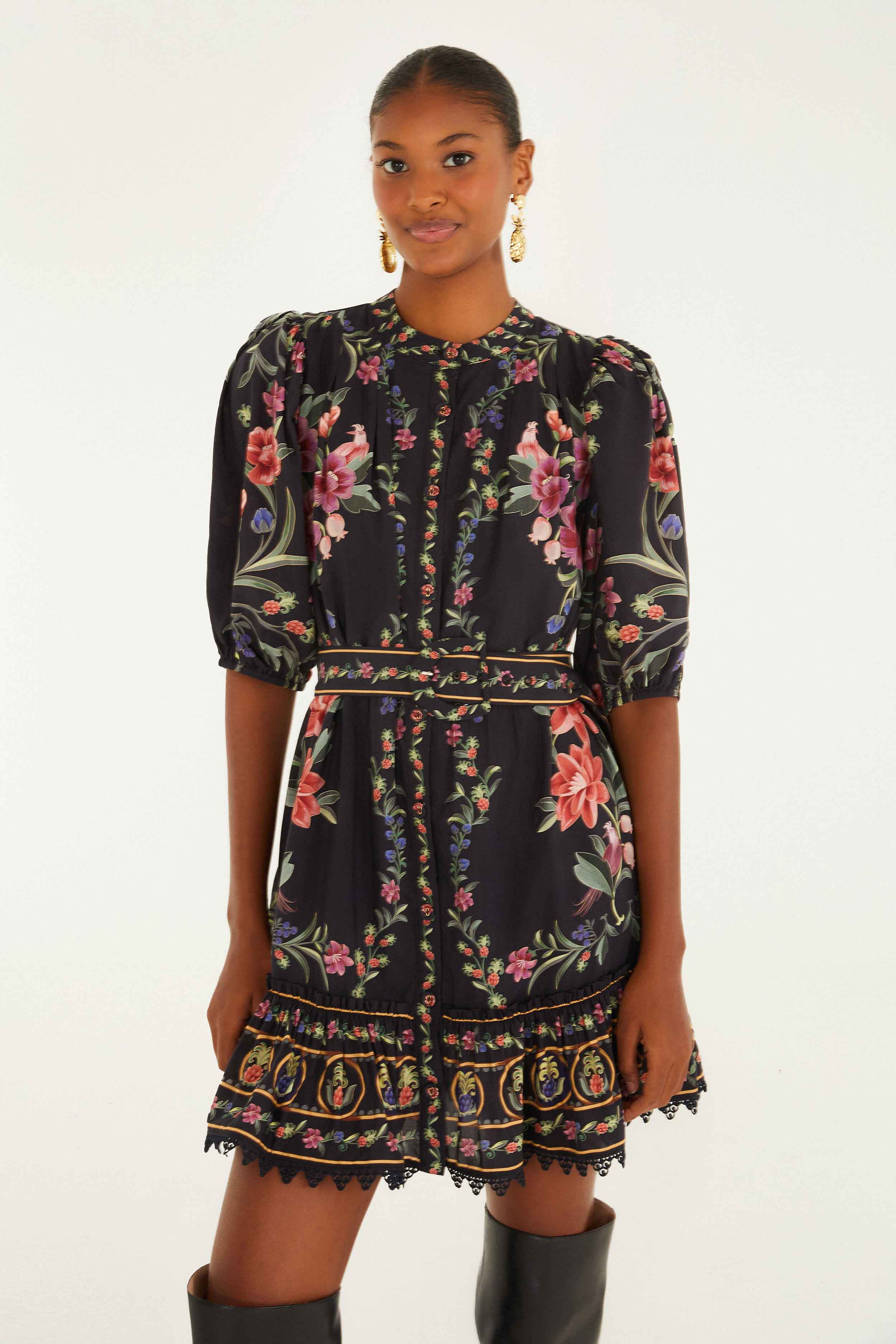 Belle Garden Mini Dress in Black – Serafina