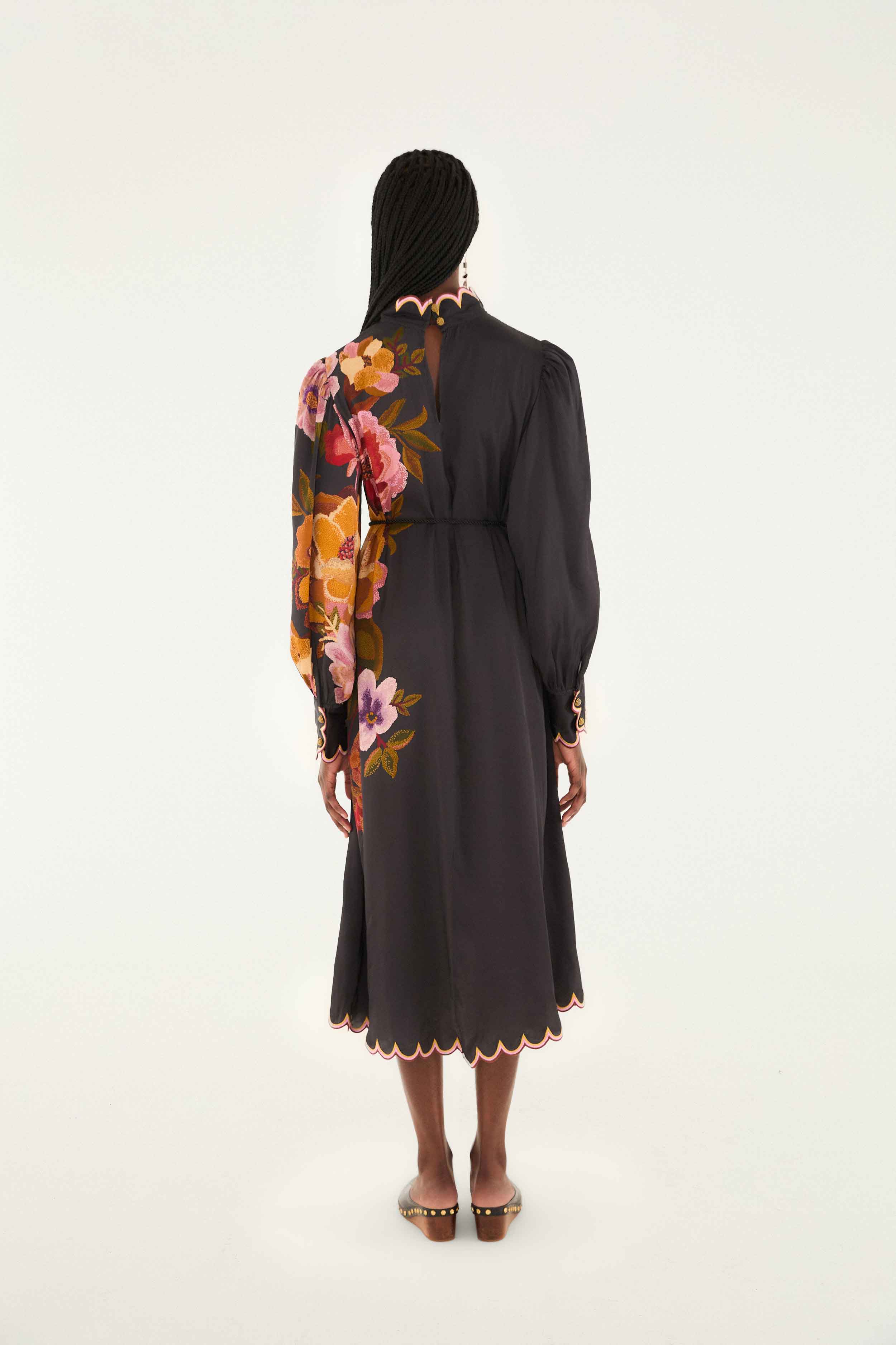 DRESSES/JUMPSUITS Chenille Flowers Midi Dress in Black Farm Rio