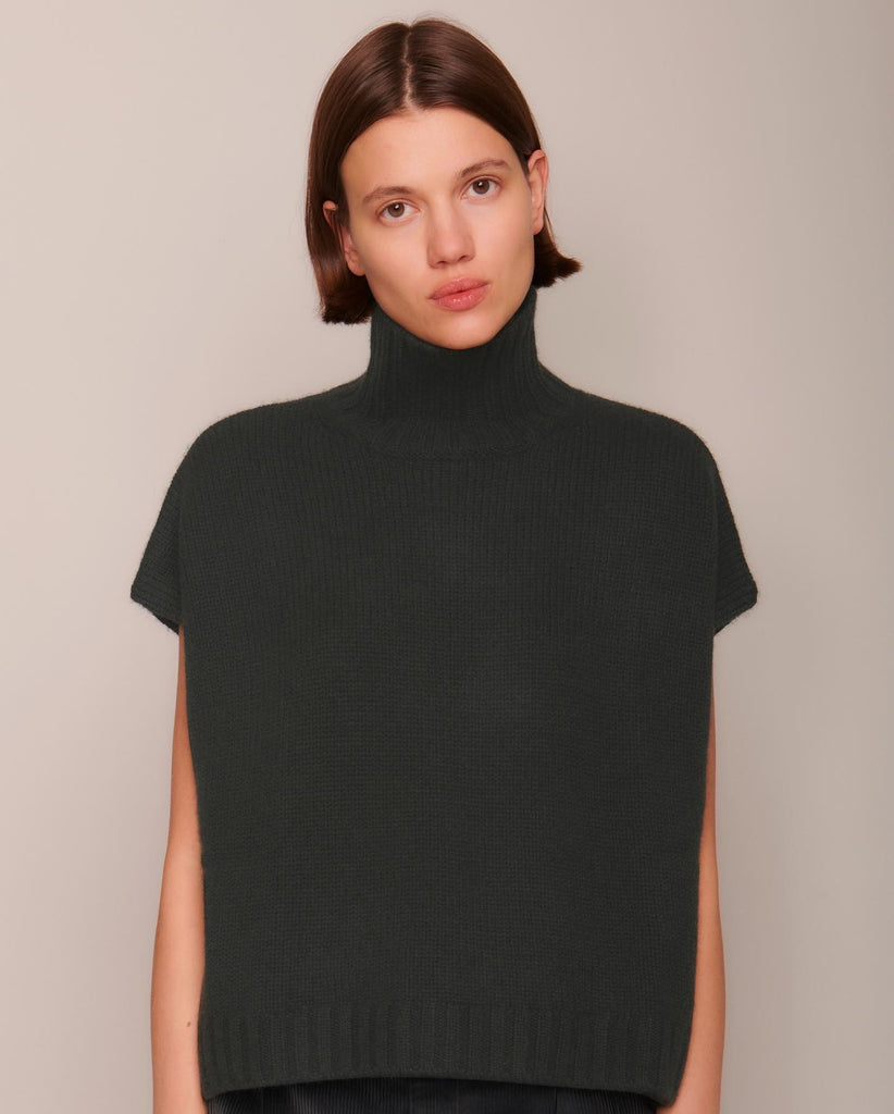 Sweaters Organic by John Patrick T Neck Gilet in Loden Organic by John Patrick