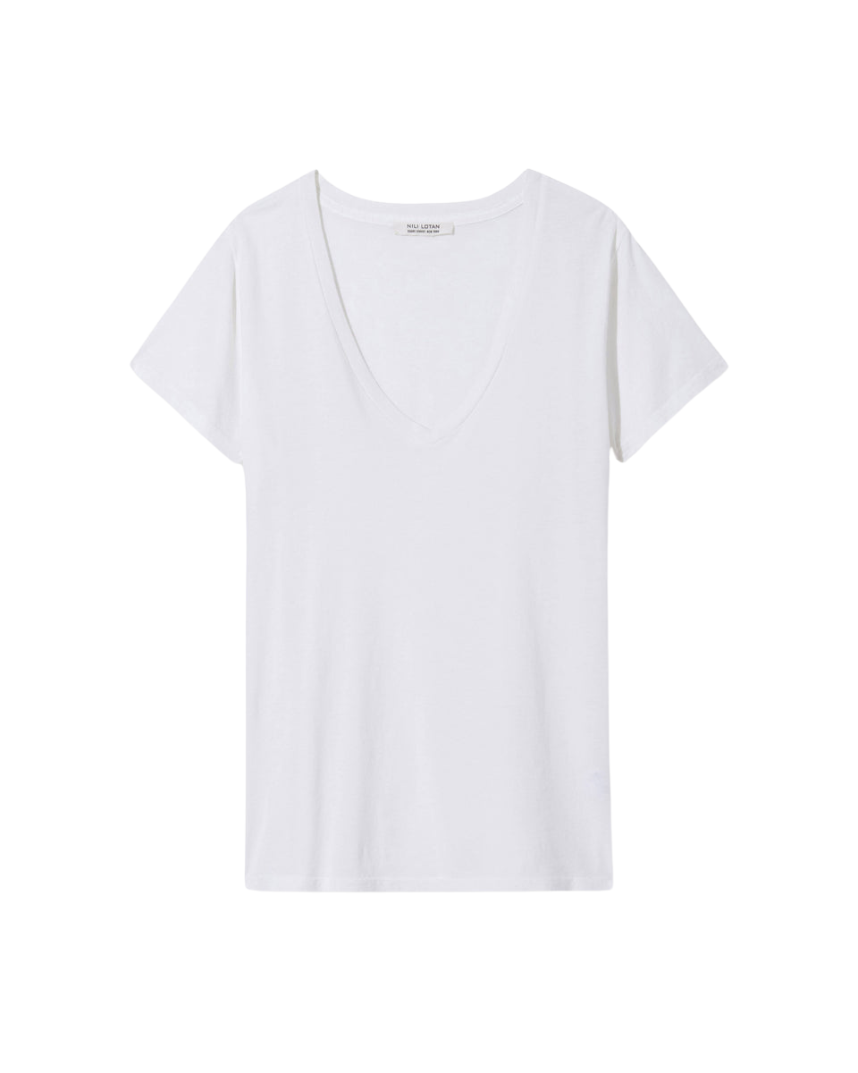 TEES/TANKS Carol V-Neck Tee in White Nili Lotan