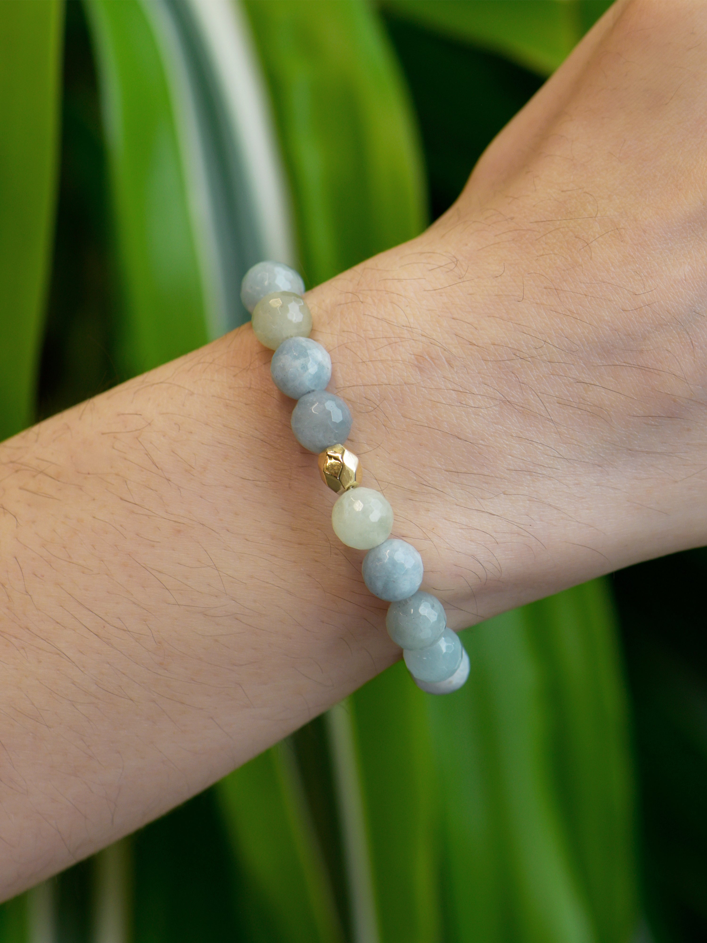 JEWELRY Faceted Aquamarine 6MM Beaded Bracelet Anzie