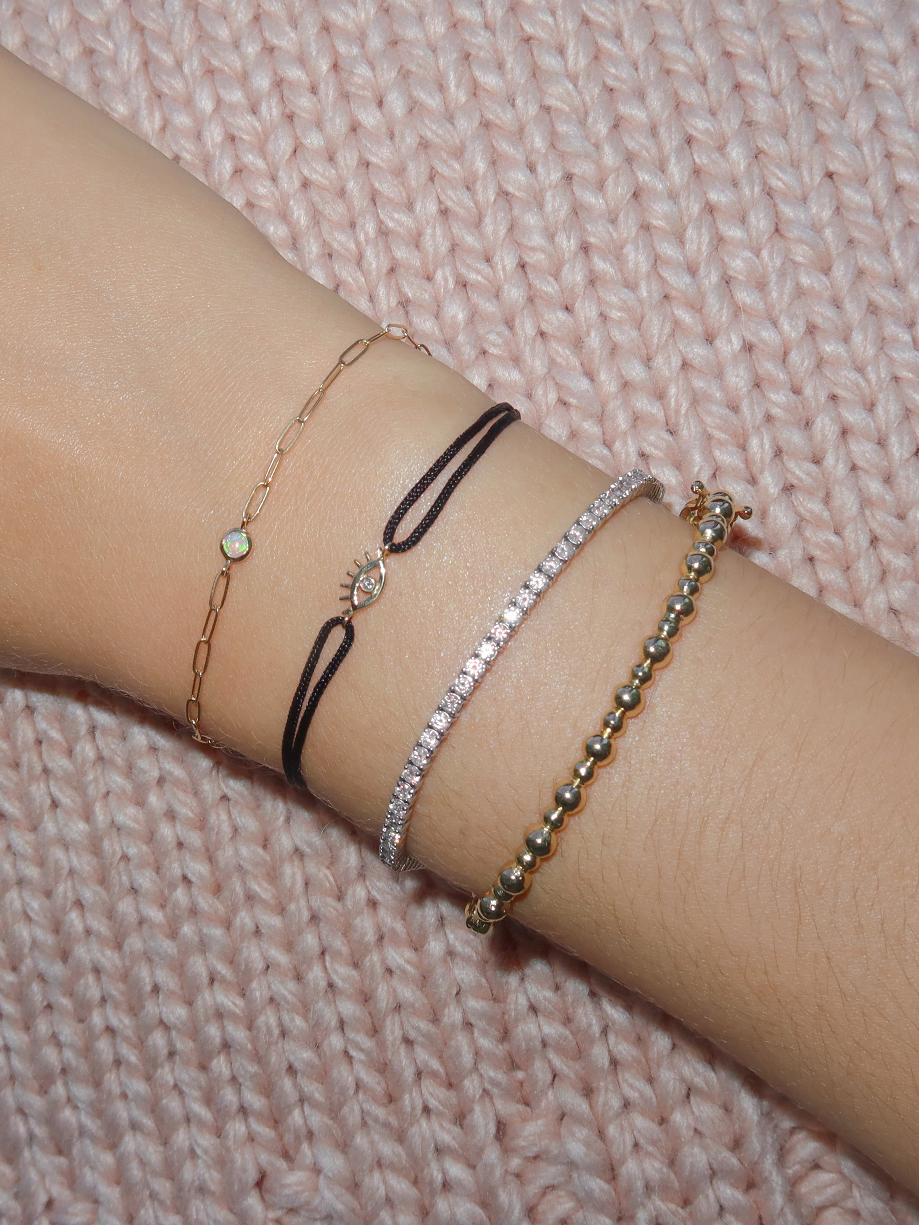JEWELRY Diamond Evil Eye Lash Silk Cord Bracelet in Black Anzie