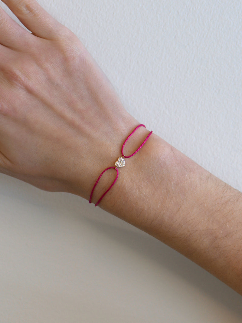 JEWELRY Diamond Pave Heart Silk Cord Bracelet in Red Anzie