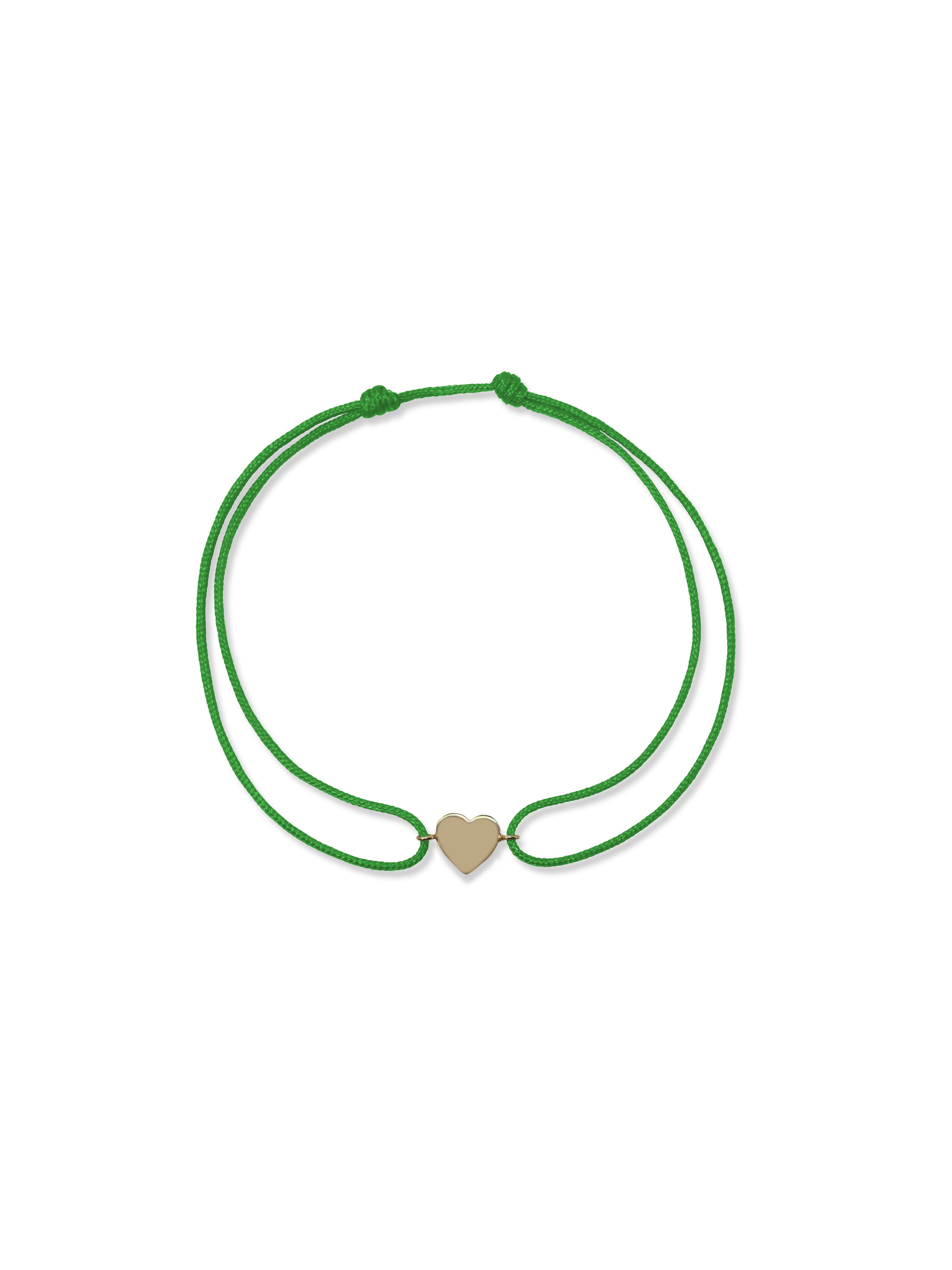 JEWELRY Large Gold Heart Silk Cord Bracelet in Green Anzie