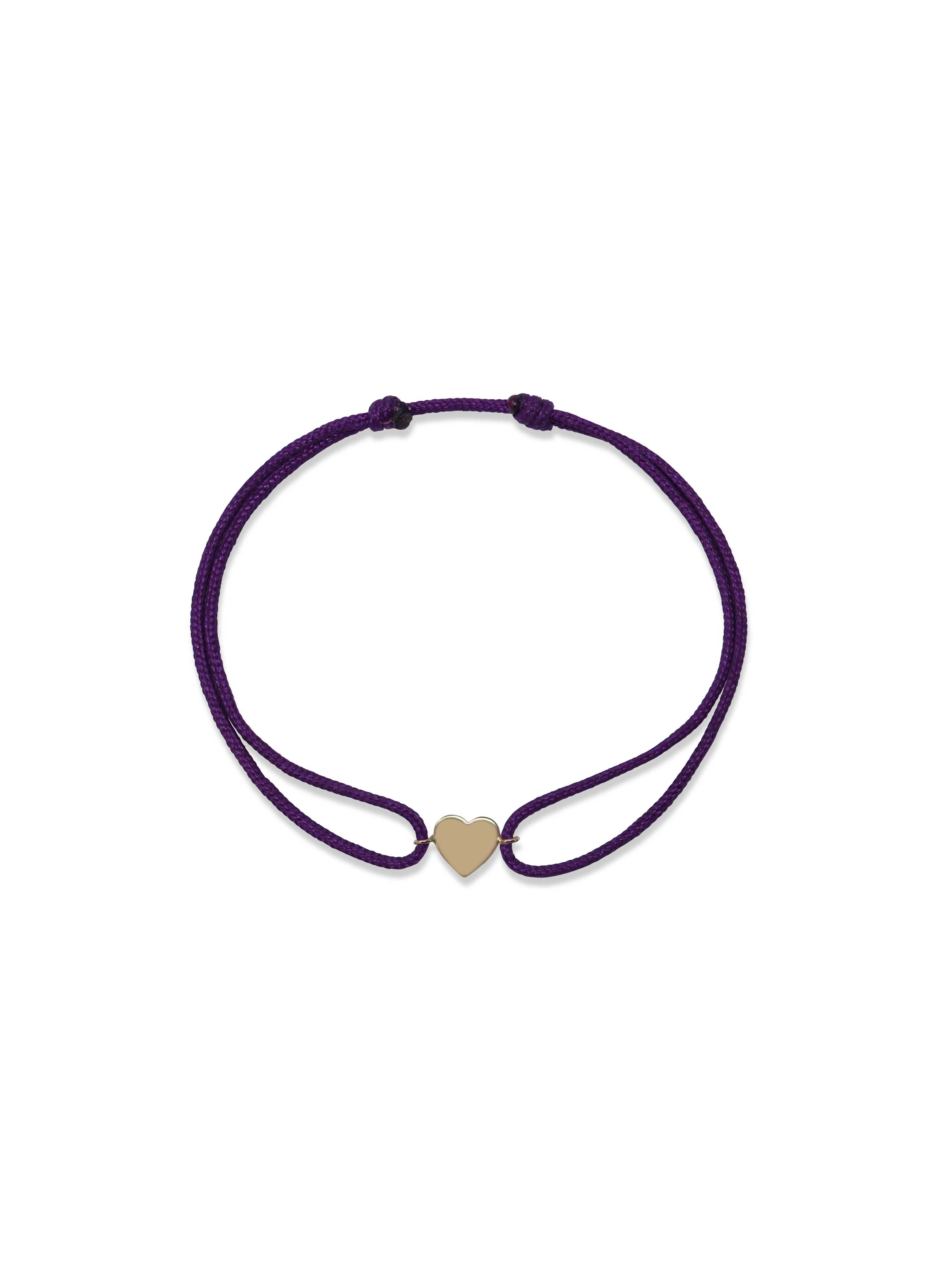 JEWELRY Large Gold Heart Silk Cord Bracelet in Purple Anzie