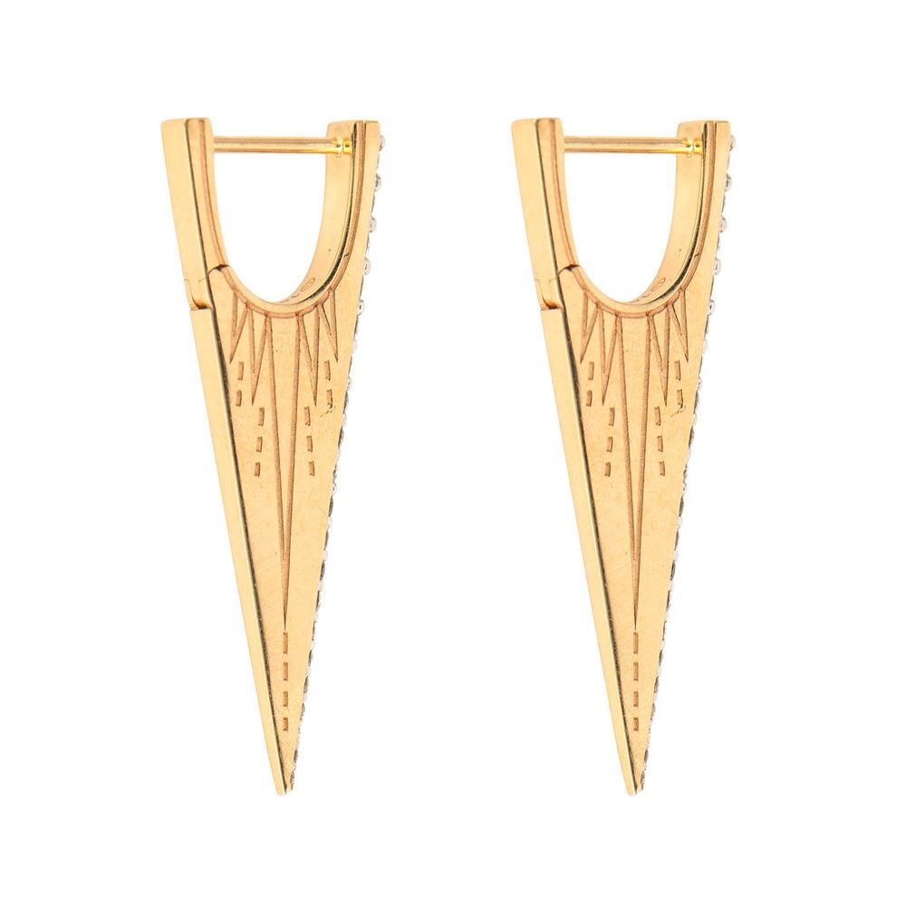 JEWELRY ELONGATED DIAMOND "V" HOOP EARRING PAIR in yellow gold Three Stories Jewelry