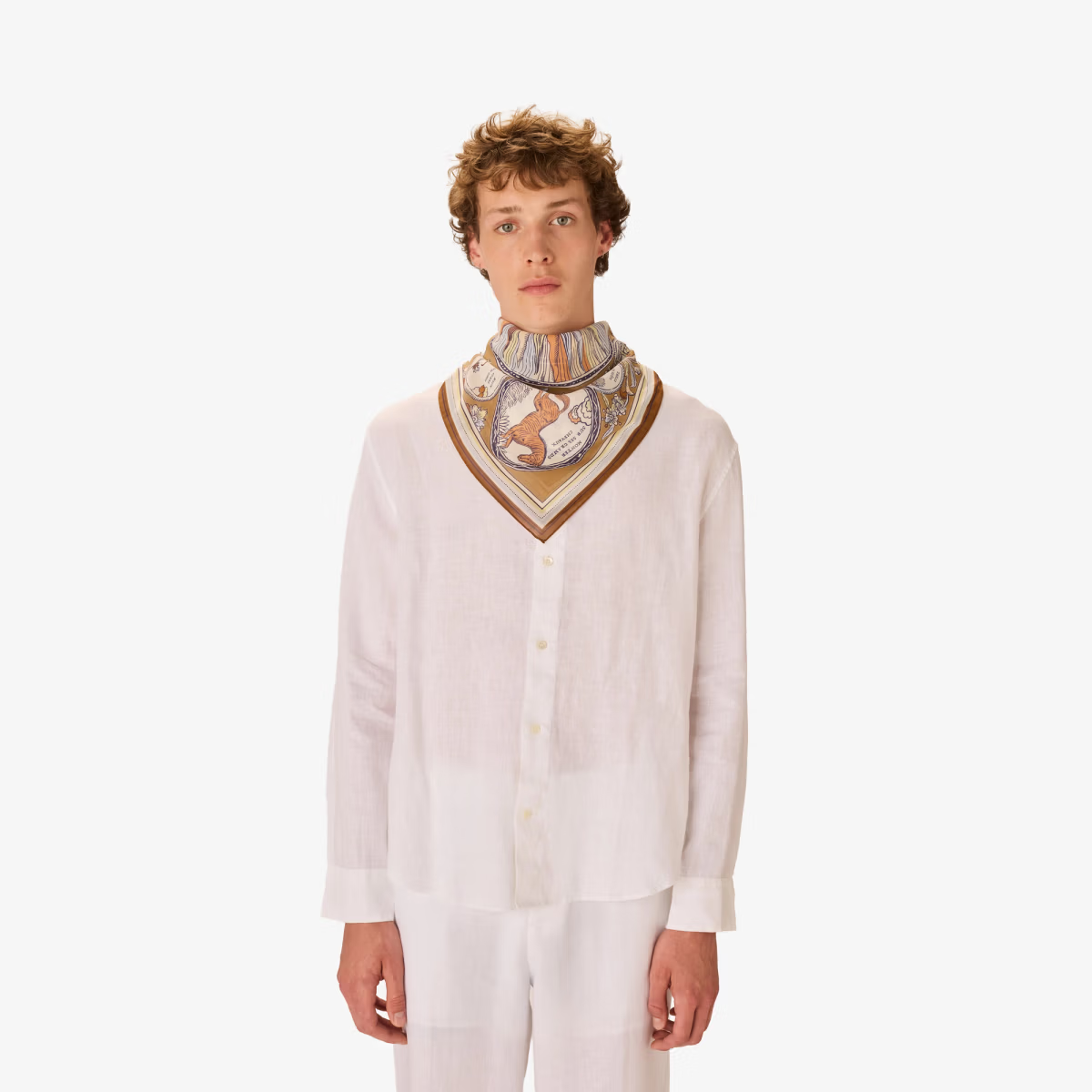 ACCESSORIES Cotton Chance Square Scarf in Golden Brown Inoui Editions