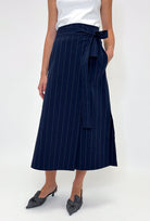 SKIRTS Pinstripe Wrap Skirt in Marine Odeeh