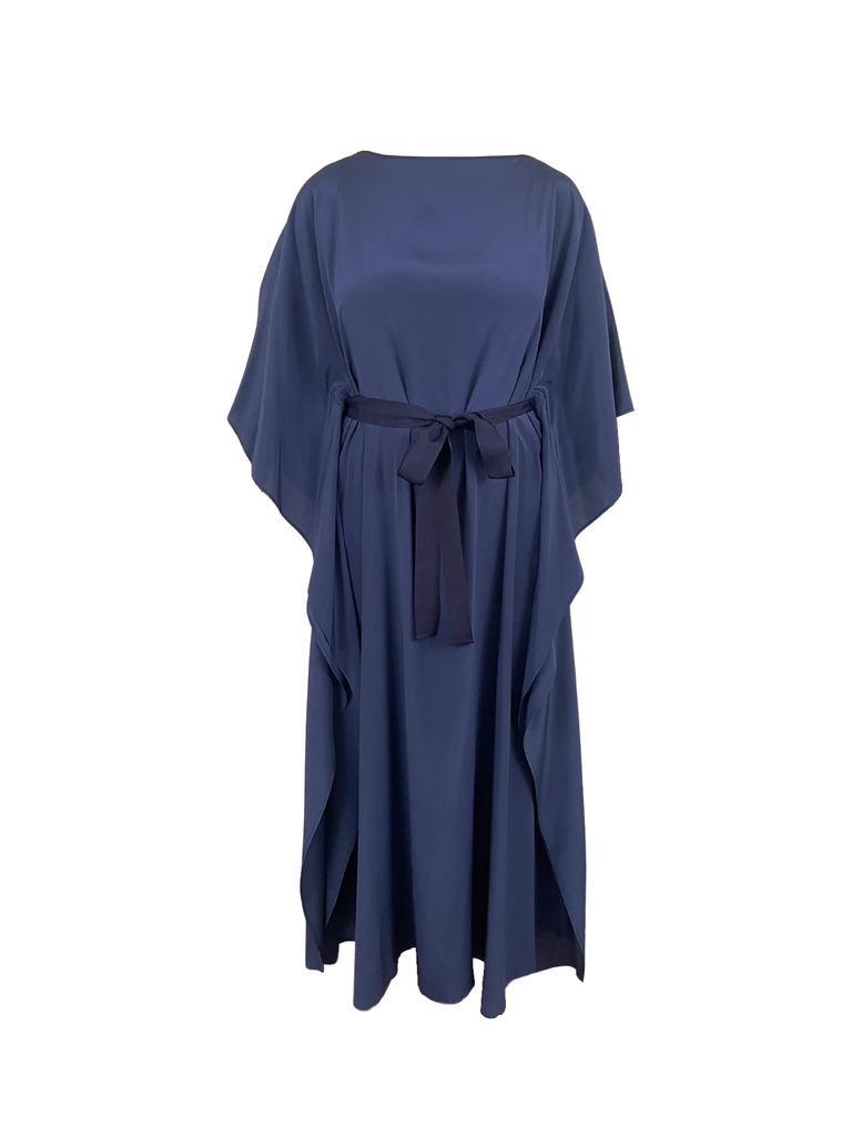 DRESSES/JUMPSUITS Long Silk Caftan Dress in Navy Louiza Babouryan