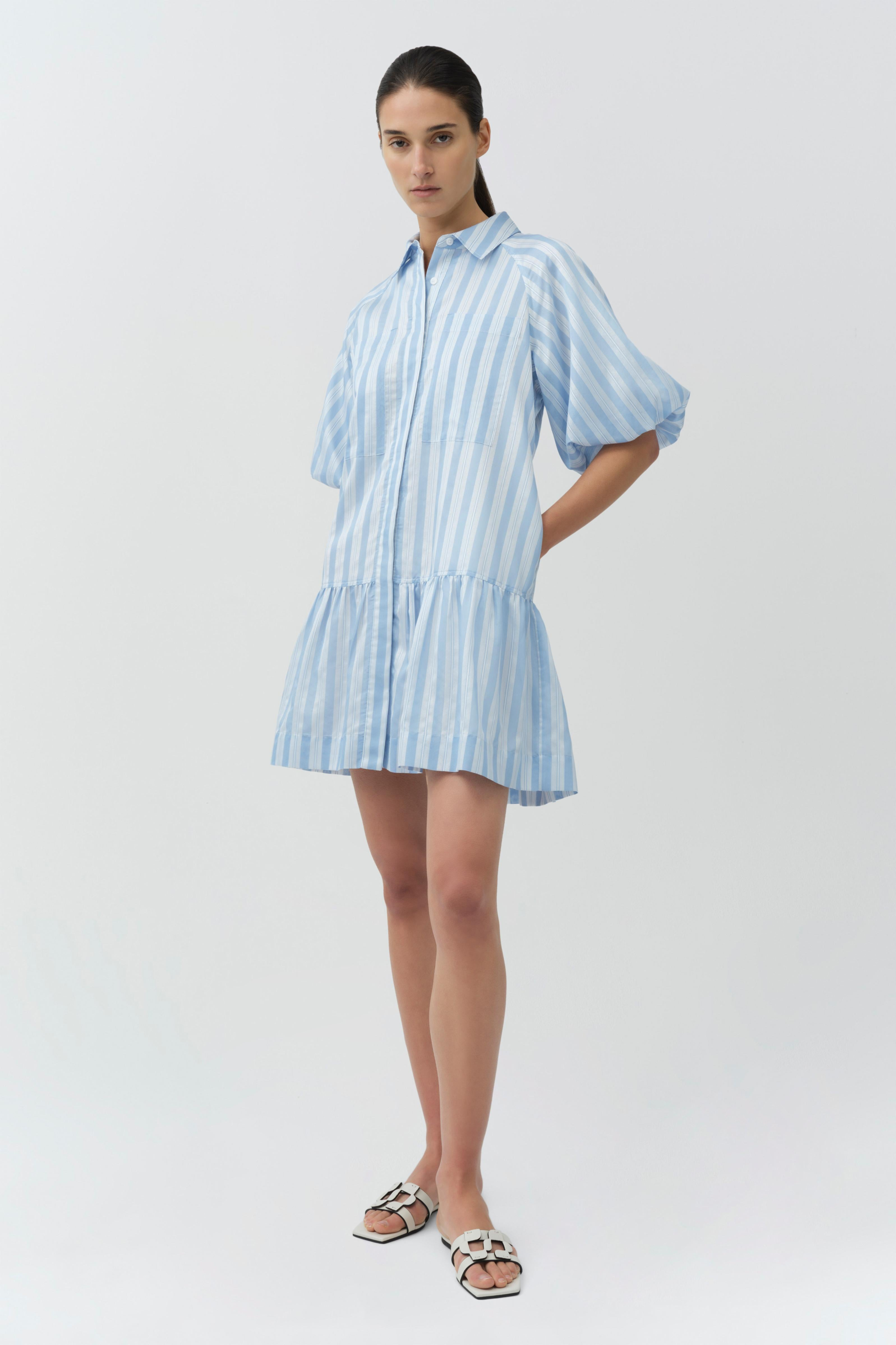 DRESSES/JUMPSUITS Crissy Mini Dress in Oxford Blue Stripe Simkhai