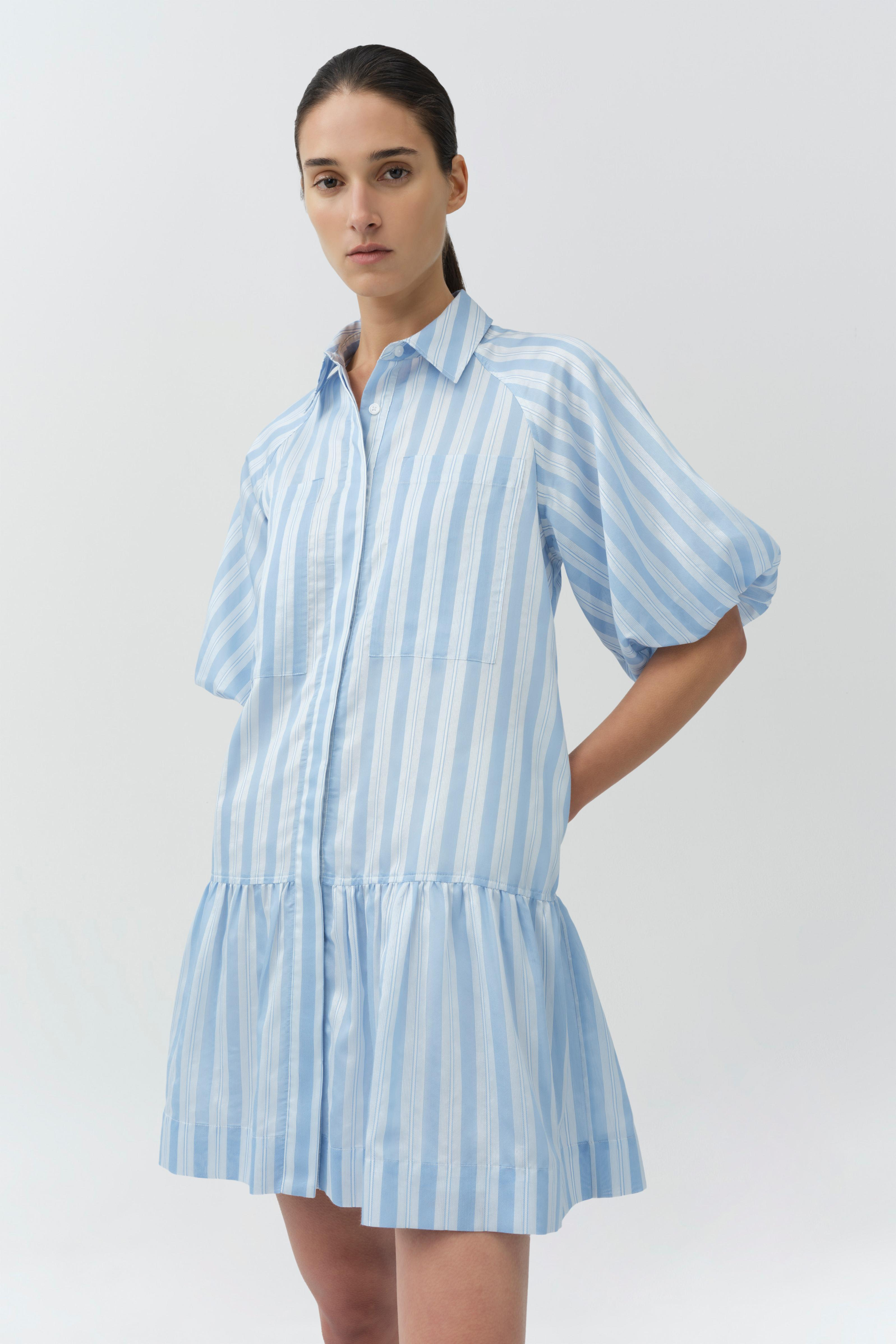 DRESSES/JUMPSUITS Crissy Mini Dress in Oxford Blue Stripe Simkhai