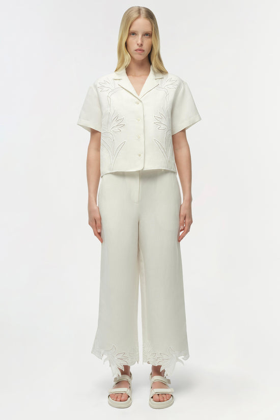 BLOUSES/SHIRTS/TOPS Louisa Embroidered Camp Shirt in White Simkhai