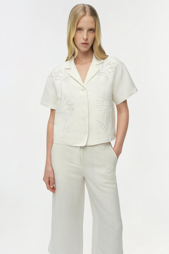 BLOUSES/SHIRTS/TOPS Louisa Embroidered Camp Shirt in White Simkhai