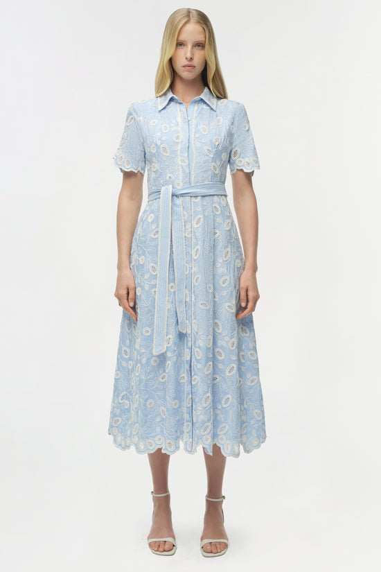 midi dress 7 8 premium import Audria Belted Midi Dress in Tidepool – Serafina
