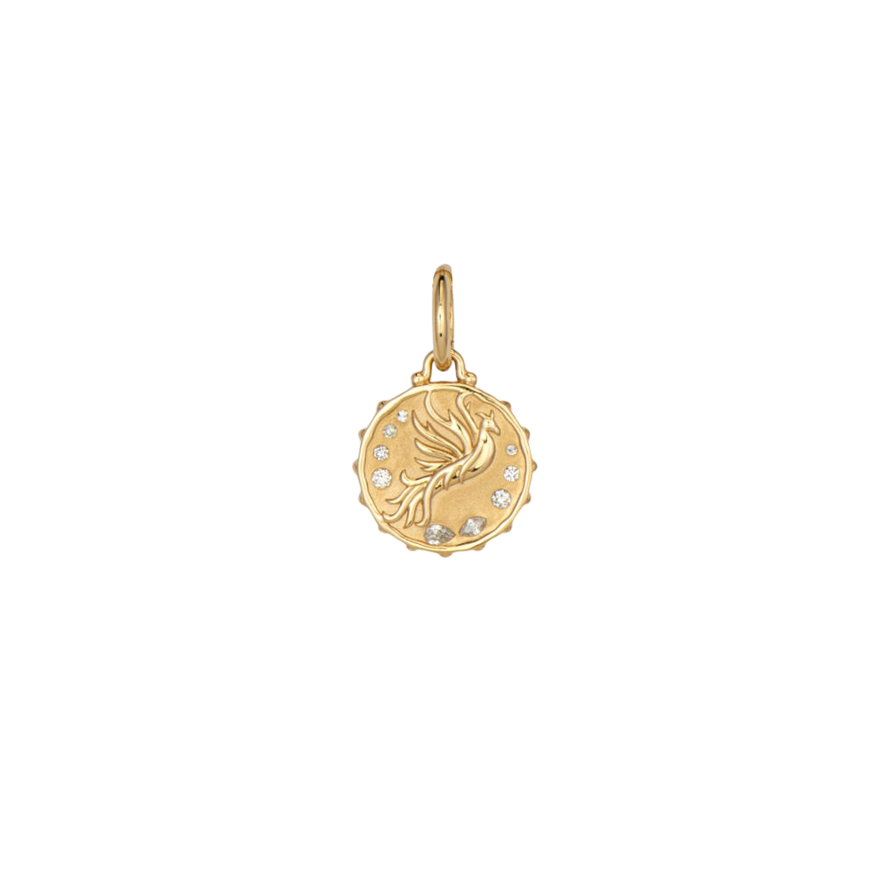 JEWELRY PHOENIX FIRE GODDESS ENGRAVED DIAMOND PENDANT Three Stories Jewelry