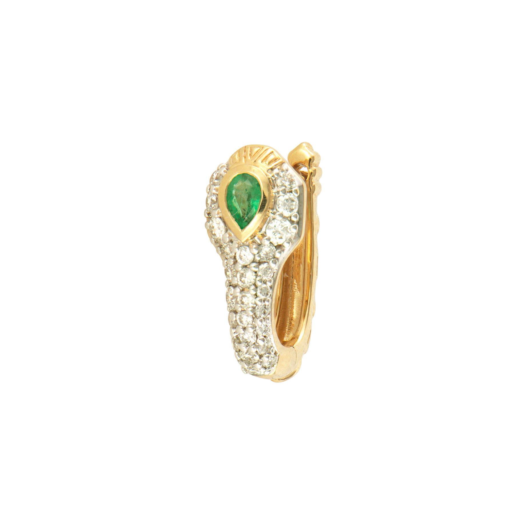 JEWELRY Single Diamondback Emerald Snake Hoop in Yellow Gold Three Stories Jewelry